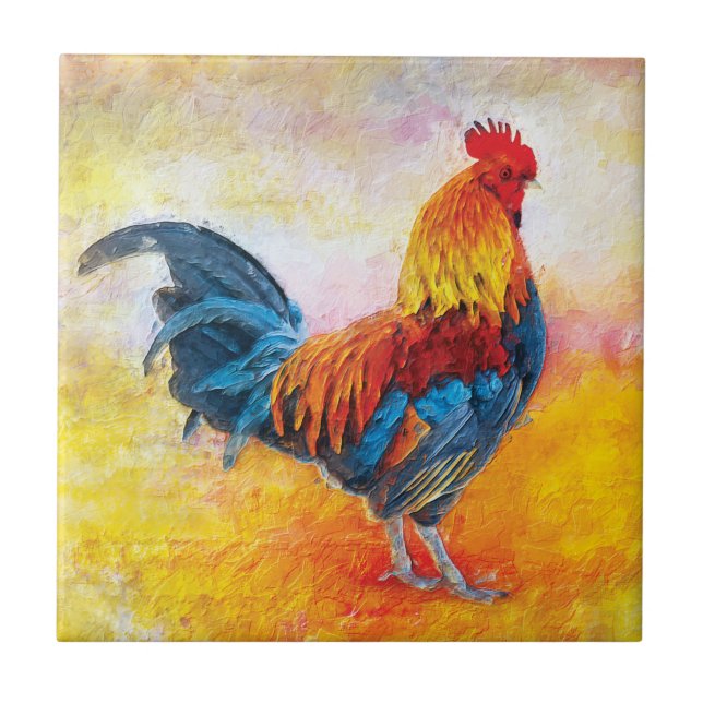 Azulejo Pintura colorida del arte de Digitaces del gallo (Frente)