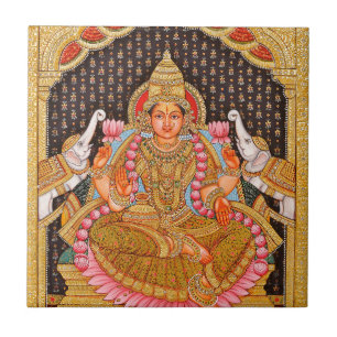 AZULEJO PINTURA COMPLEJA DE GAJA LAKSHMI TANJORE {IND DEL