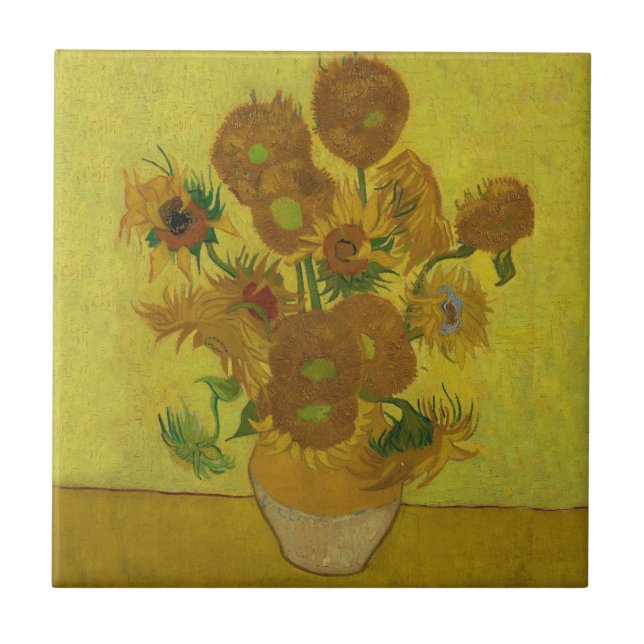 Azulejo Pintura de 15 girasoles de Vincent Van Gogh (Frente)