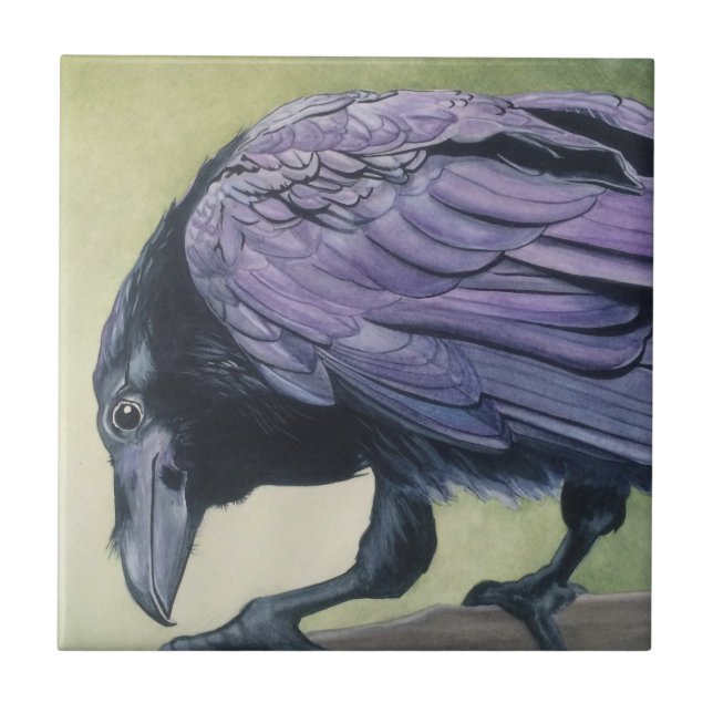Azulejo Pintura de acuarela original de Crow Raven (Frente)