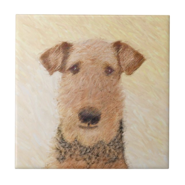 Azulejo Pintura de Airedale Terrier - Arte original y boni (Frente)