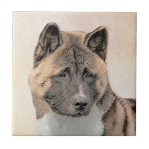 Azulejo Pintura de Akita - Arte de perro original lindo