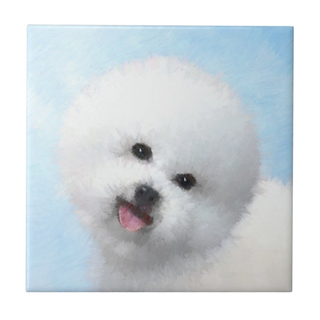 Azulejo Pintura de Bichon Frise - Arte de Perro Original. (Frente)