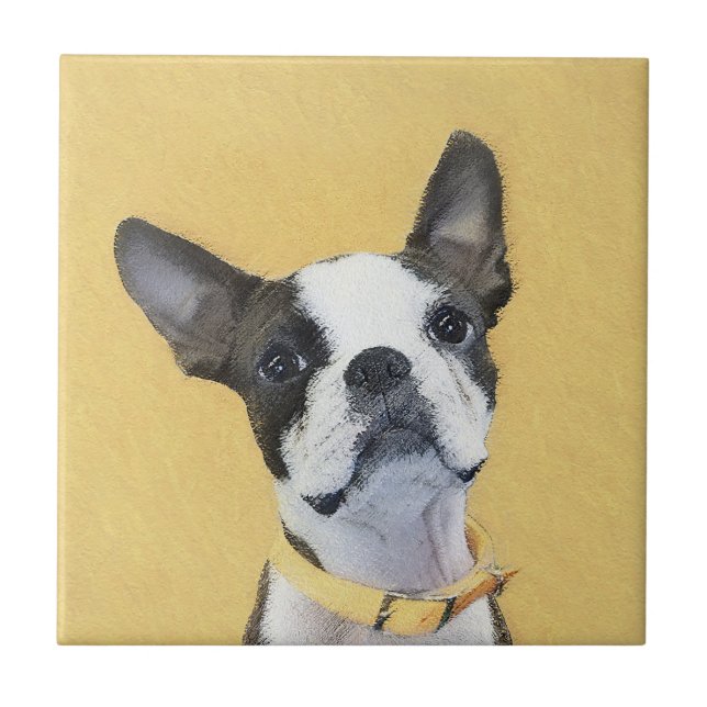Azulejo Pintura de Boston Terrier - Arte de Perro Original (Frente)
