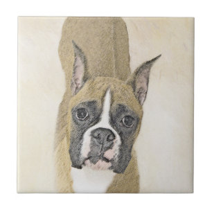 Azulejo Pintura De Boxer - Arte De Perro Original Cuto