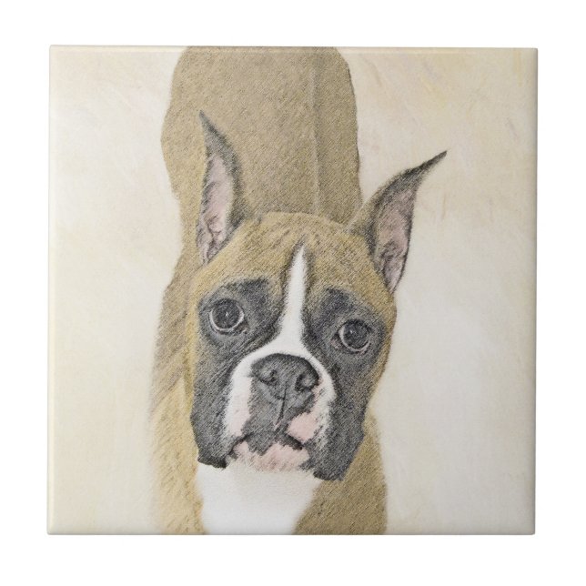 Azulejo Pintura De Boxer - Arte De Perro Original Cuto (Frente)