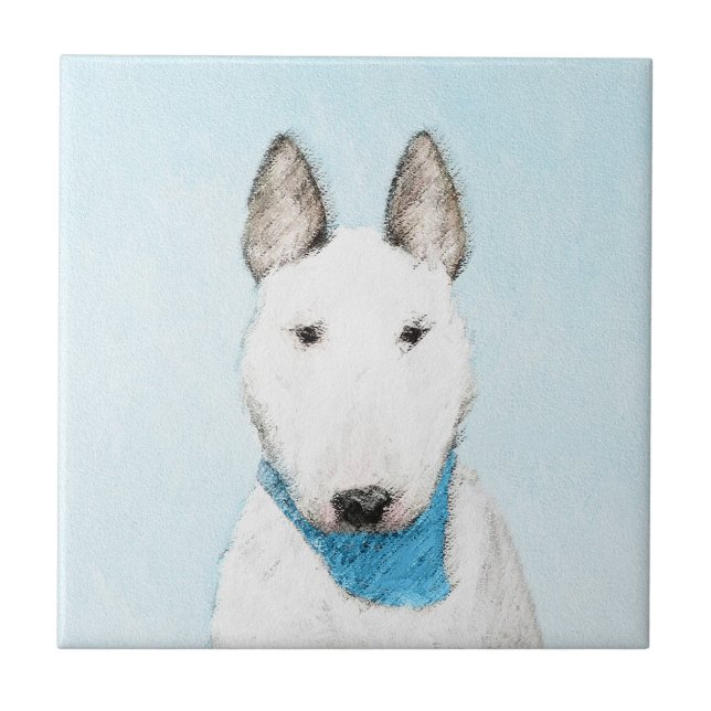 Azulejo Pintura de Bull Terrier - Arte de Perro Original. (Frente)