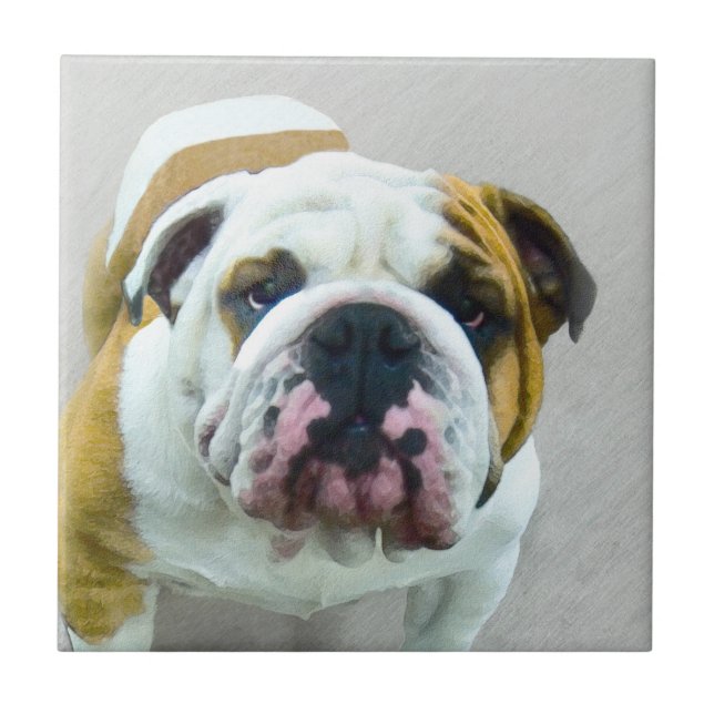 Azulejo Pintura de bulldog - Arte de perros original y lin (Frente)
