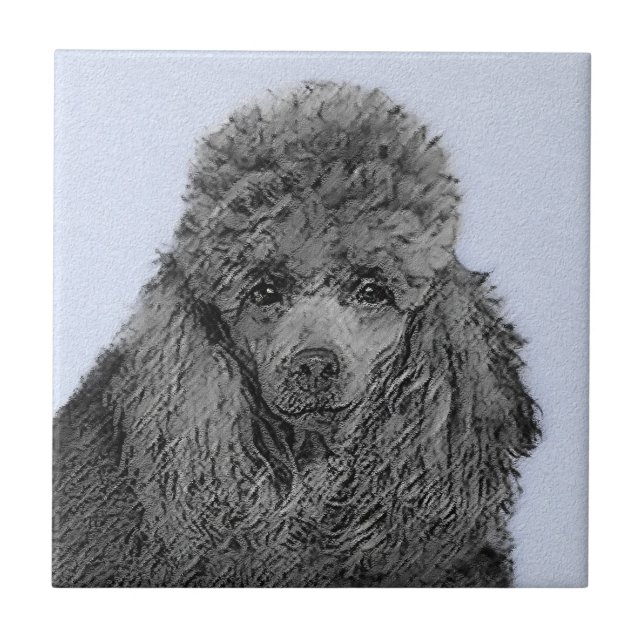 Azulejo Pintura de Caniche Miniatura Negro Arte Original (Frente)