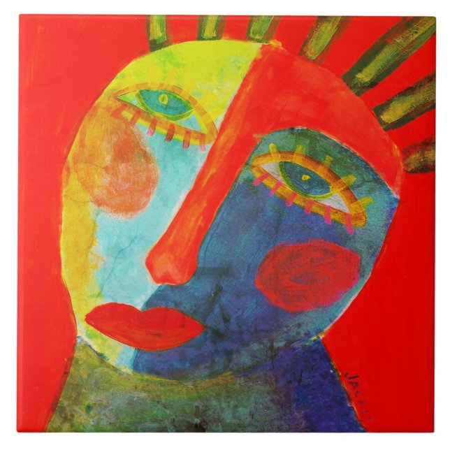 Azulejo Pintura de cara colorida abstracta (Frente)