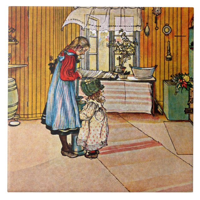 Azulejo Pintura de Carl Larsson, La Cocina, (Frente)