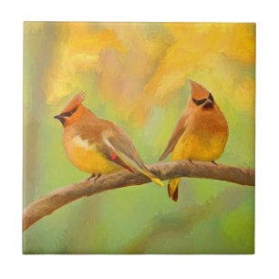 Azulejo Pintura de cedro Waxwing - Arte de perro original