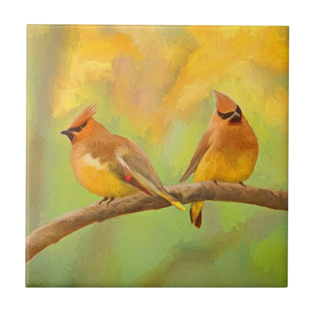 Azulejo Pintura de cedro Waxwing - Arte de perro original  (Frente)