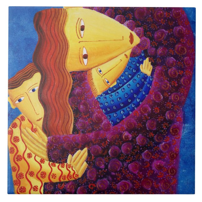 Azulejo Pintura de cerámica de arte familiar de madre e hi (Frente)