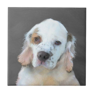 Azulejo Pintura de Clumber Spaniel - Arte de Perro Origina