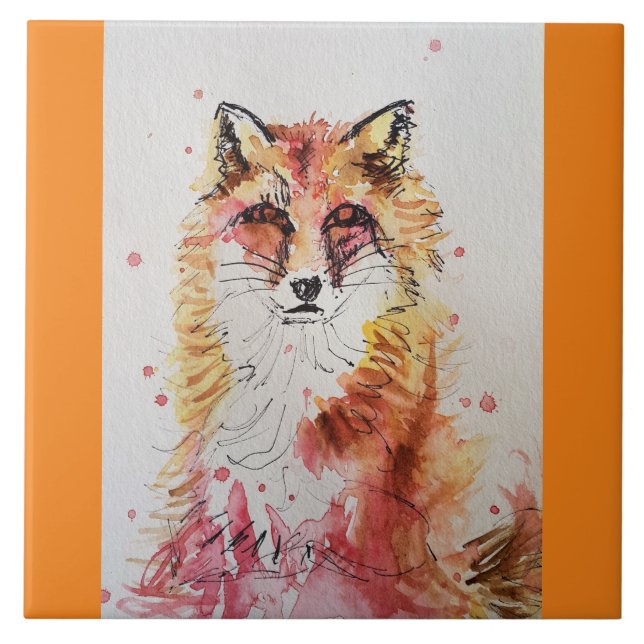 Azulejo Pintura de color rojo Fox Cute (Frente)
