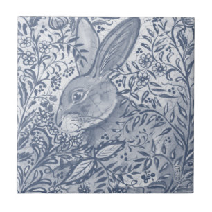 Azulejo Pintura de Delft Dedham de conejo Blanco Azul