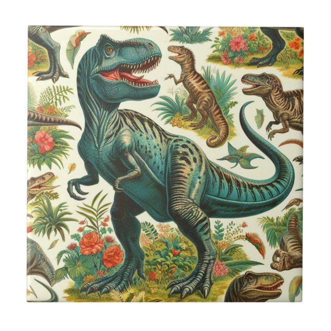 Azulejo Pintura de dinosaurio vintage (Frente)