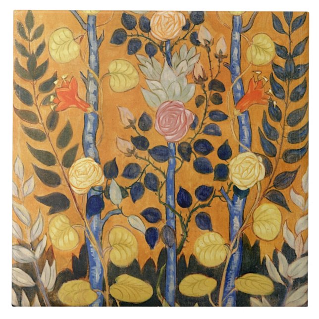 Azulejo pintura de Emile Bernard, Rosas, (Frente)