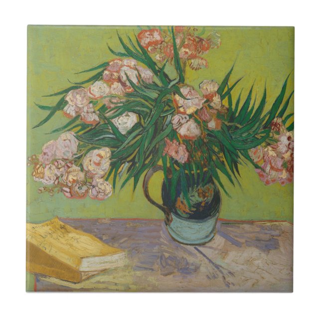 Azulejo Pintura de flores de adelfa de Vincent Van Gogh (Frente)