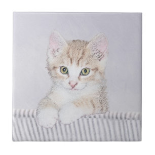 Azulejo Pintura de gatito atigrado naranja - Arte de gato 