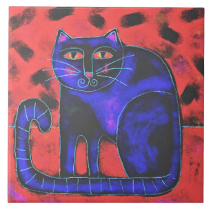 Azulejo Pintura de gato abstracta funky