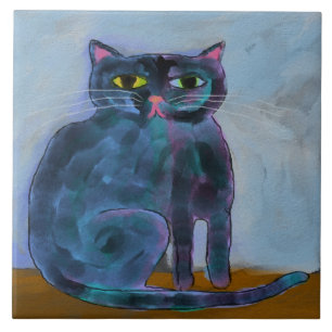 Azulejo Pintura de gato digital con abstracto y gracioso