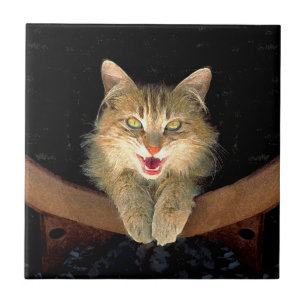 Azulejo Pintura de gato loco - Arte de gato original lindo