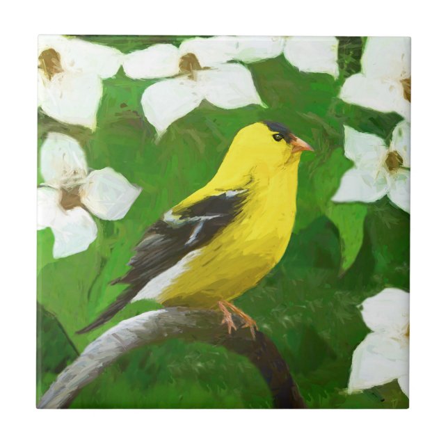 Azulejo Pintura de Goldfinch - Arte de Perro Original. (Frente)