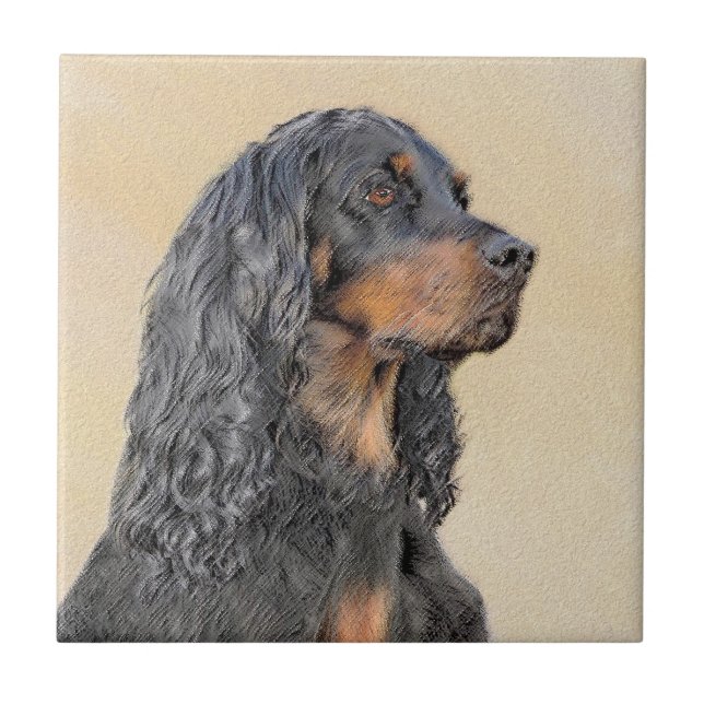 Azulejo Pintura de Gordon Setter - Arte de Perro Original. (Frente)