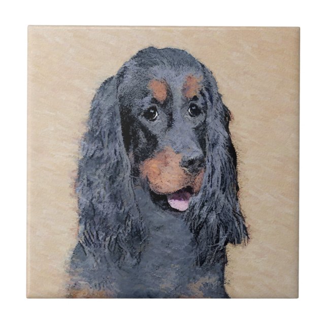 Azulejo Pintura de Gordon Setter - Arte de Perro Original. (Frente)
