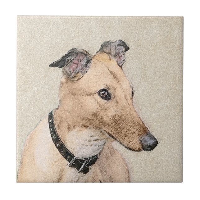 Azulejo Pintura de Greyhound - Arte de perros original muy (Frente)