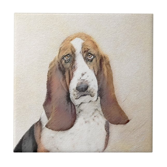Azulejo Pintura de hebilla de basset - Arte de perro origi (Frente)