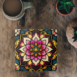 Azulejo Pintura de Ilustracion floral rosa<br><div class="desc">Una hermosa flor de diseño intrincado de cristal. La flor en sí misma es la pieza central del diseño. El efecto de vidrio manchado le da al patrón una calidad visual única y llamativa. Esta obra de arte es un ejemplo impresionante del poder y la belleza del arte y el...</div>