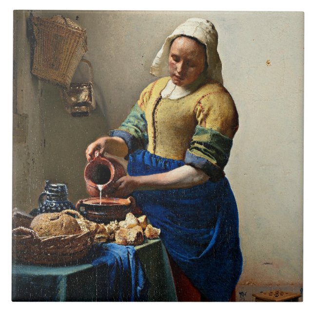 Azulejo pintura de Johannes Vermeer, la Milkmaid (Frente)