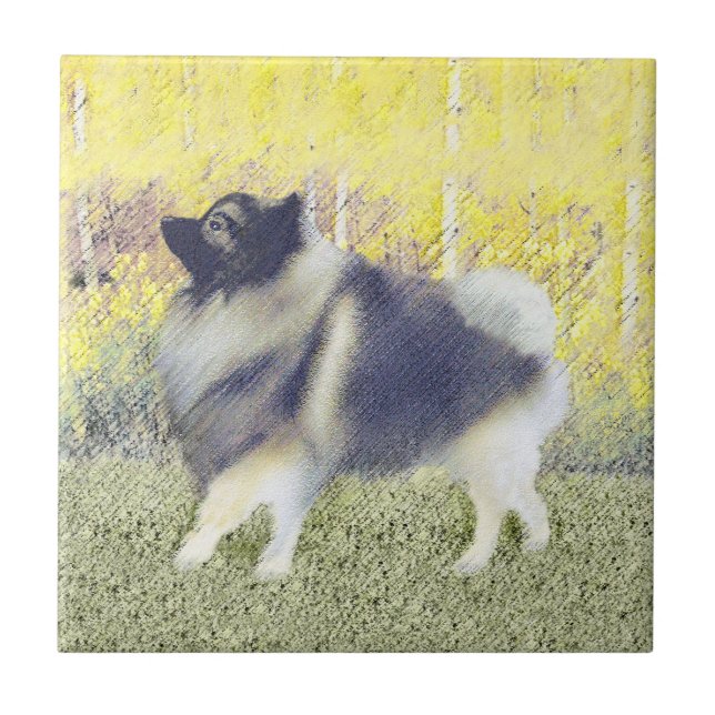 Azulejo Pintura de Keeshond Aspen - Arte Perro Original Cu (Frente)