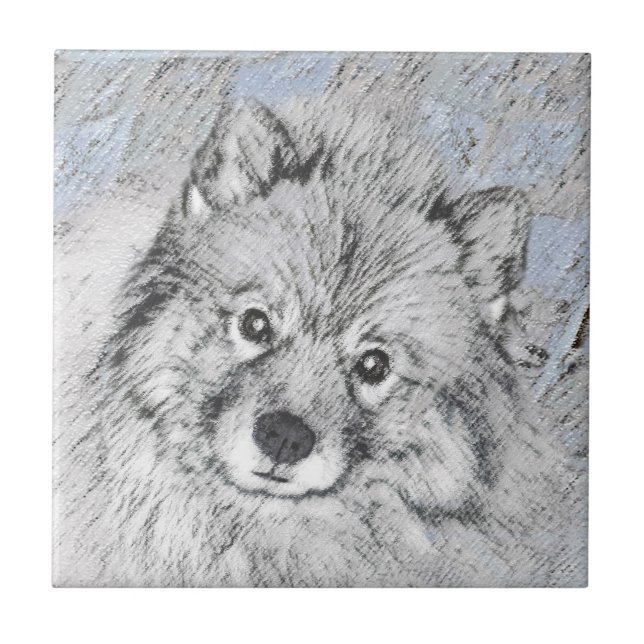 Azulejo Pintura de Keeshond Beth - Arte de Perro Original. (Frente)