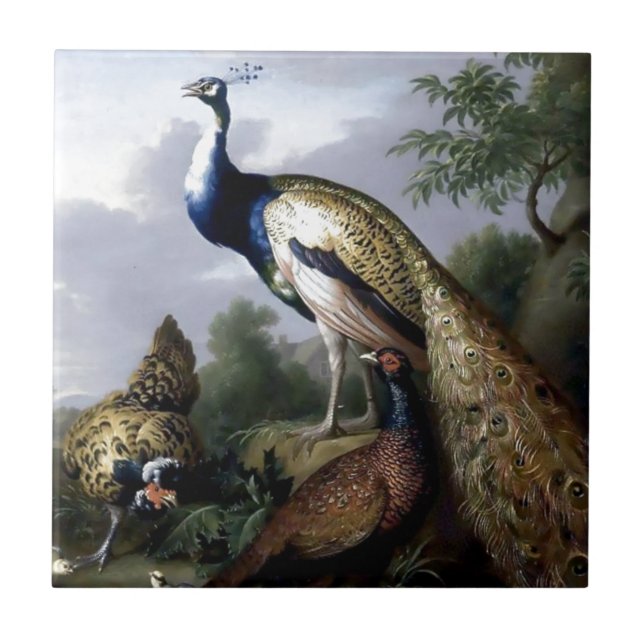 Azulejo Pintura de la familia de pájaro del pavo real (Frente)