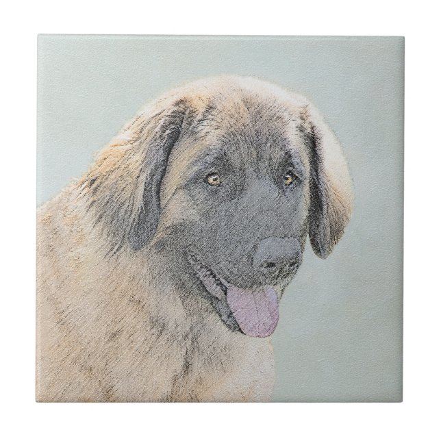 Azulejo Pintura de Leonberger - Arte de Perro Original. (Frente)