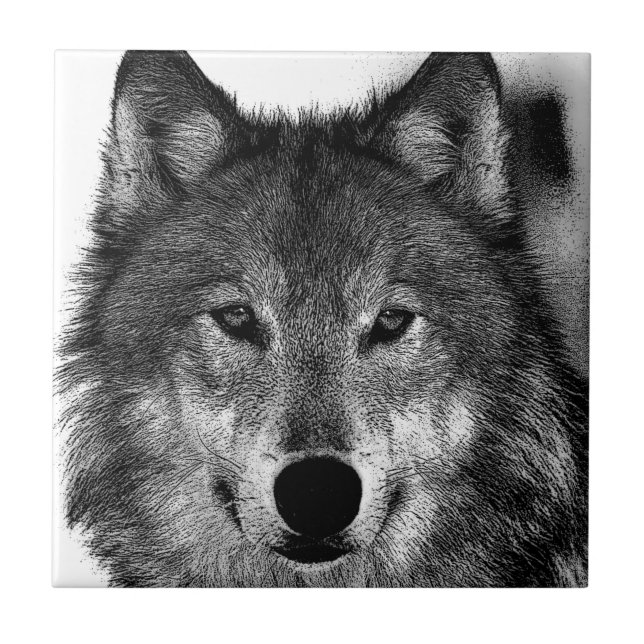 Azulejo Pintura de Lobo Blanco y Negro (Frente)
