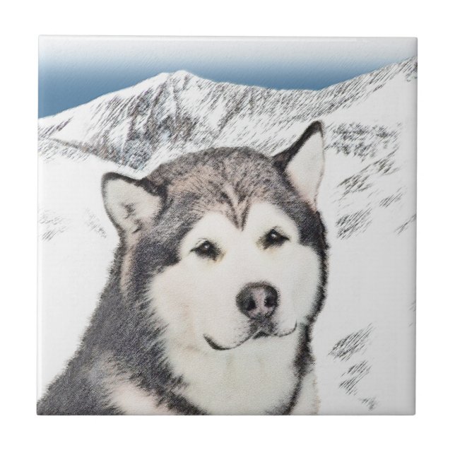 Azulejo Pintura de Malamute de Alaska - Arte de Perro Orig (Frente)