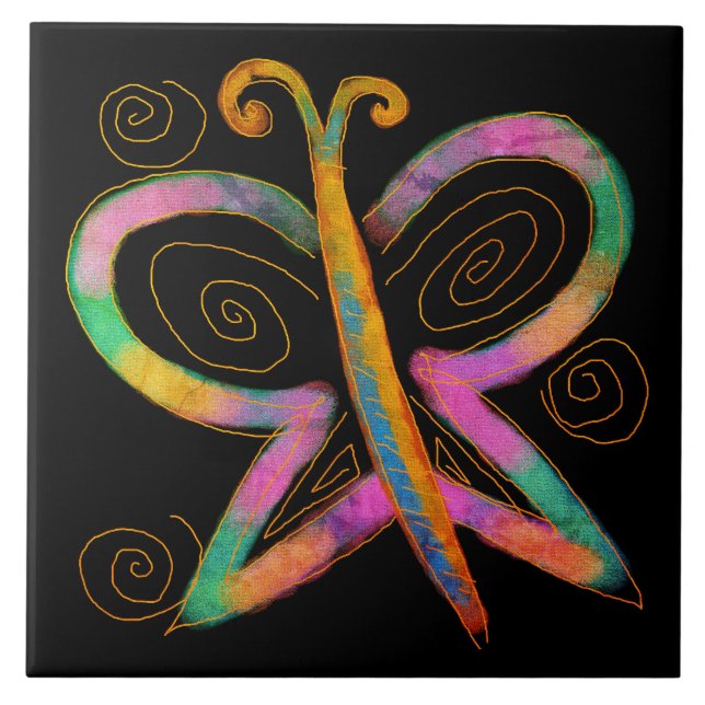Azulejo Pintura de mariposa abstracta colorida (Frente)