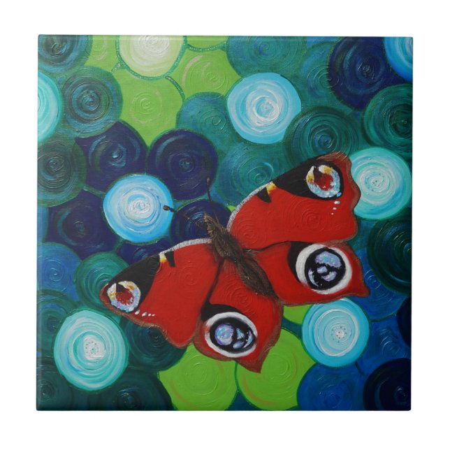 Azulejo Pintura de mariposa pavo (Frente)