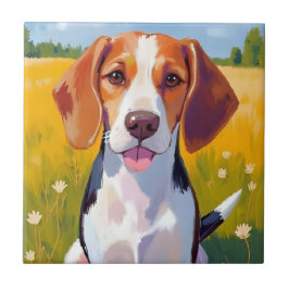Azulejo Pintura de mascota de perro Beagle en acuarela
