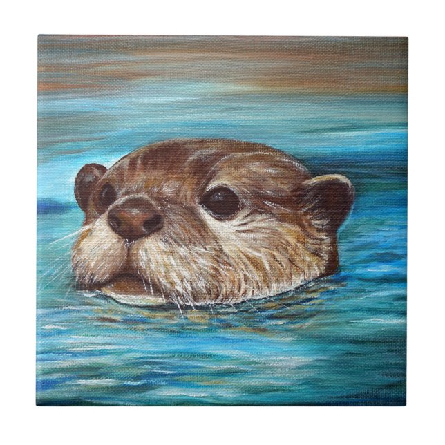 Azulejo Pintura de nutria de río (Frente)