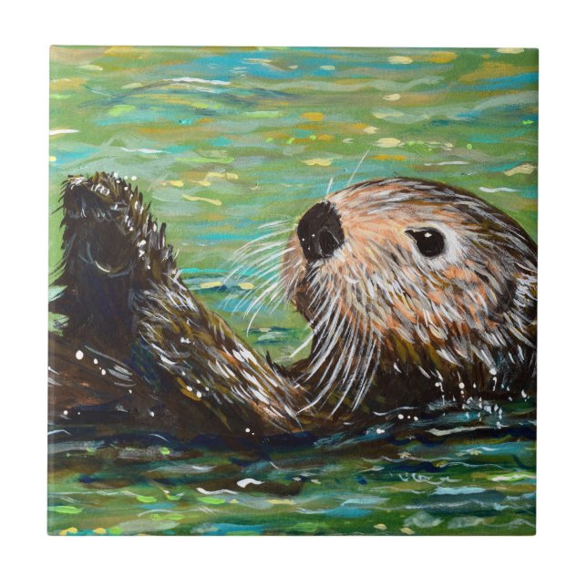 Azulejo Pintura de nutria marina  (Frente)