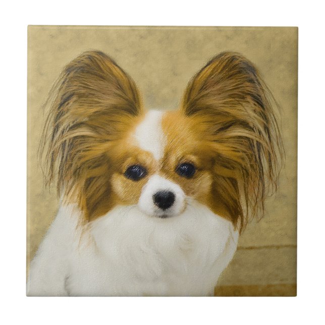 Azulejo Pintura de Papillon (Hound Tri) - Arte original de (Frente)