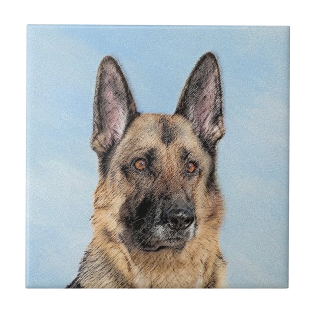 Azulejo Pintura de pastor alemán - Arte de perro original  (Frente)