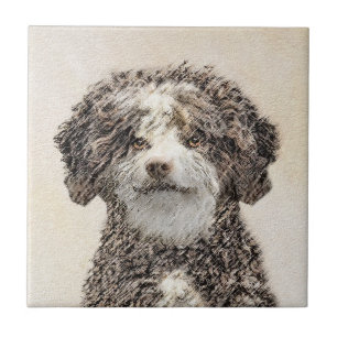 Azulejo Pintura de Perro de Agua Español - Arte Perro Orig