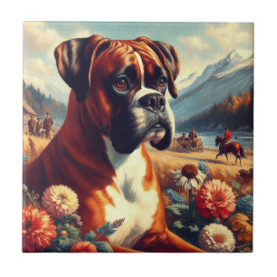 Azulejo Pintura de perro de Boxer de época